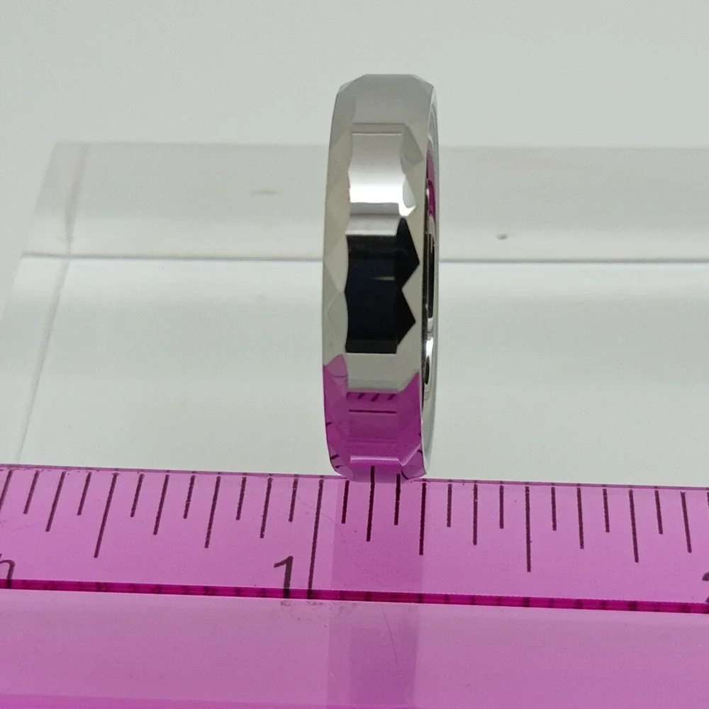 Vintage Tungsten Carbide Faceted Geometric Band Ring Silver 6mm Size 11.25 NOS